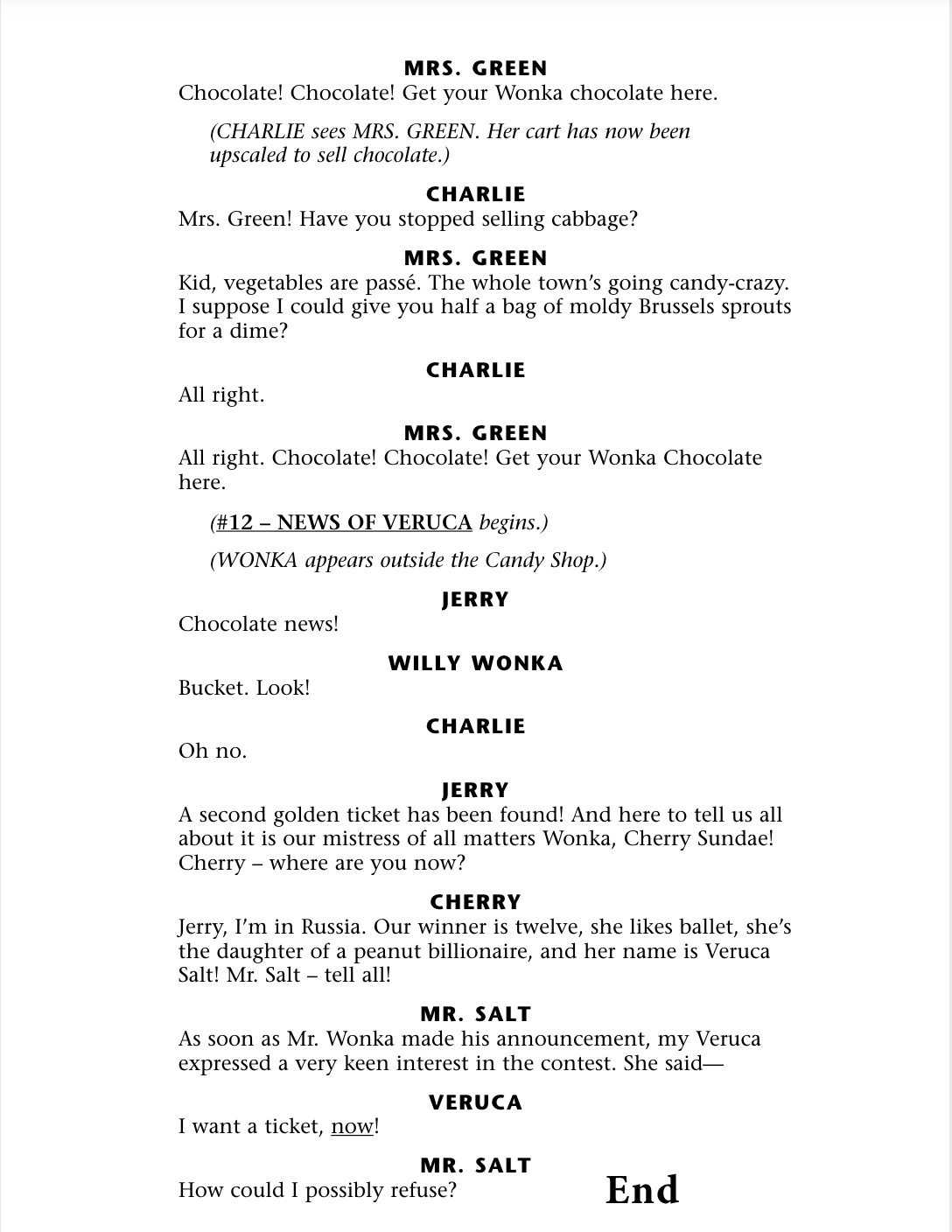 Jerry, Cherry, Willy Wonka, Charlie, Mrs. Green, Mrs. Gloop, Augustus, Mr. Salt, Veruca Side 2