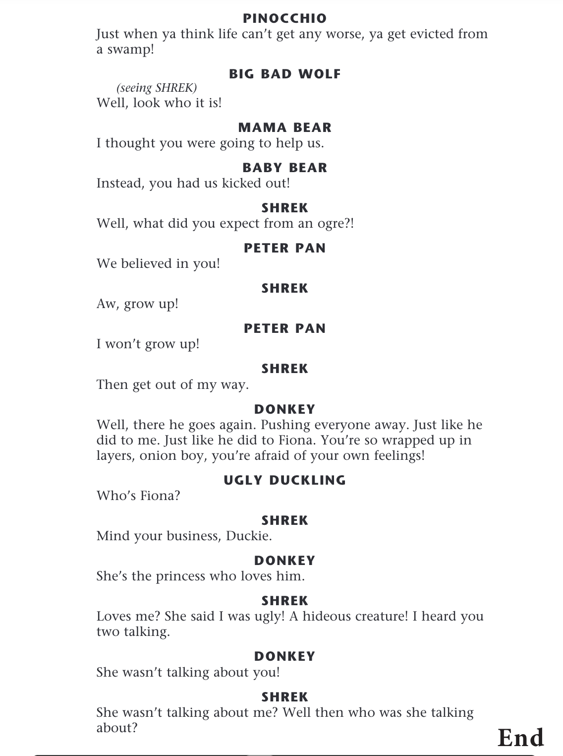 Pinocchio, Big Bad Wolf, Mama Bear, Baby Bear, Donkey, Peter Pan, Ugly Duckling, Shrek Side 2