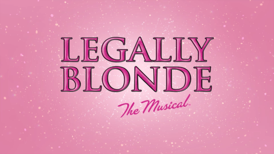 A sparkly pink background with the Legally Blonde The Musical logo