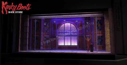 Kinky Boots musical broadway set design rental - the shoe store - front row theatrical - 800-250-3114