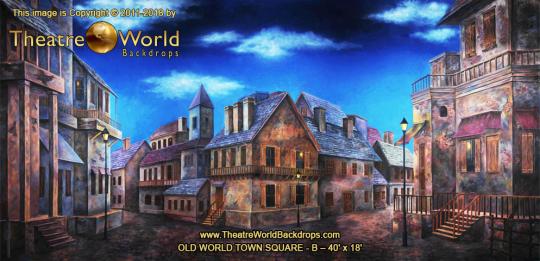 Old World Town Square B Scenic Backdrop