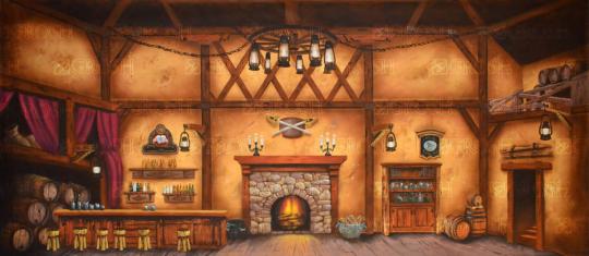 Tavern backdrop used in productions of Fiddler on the Roof and Beauty and the Beast