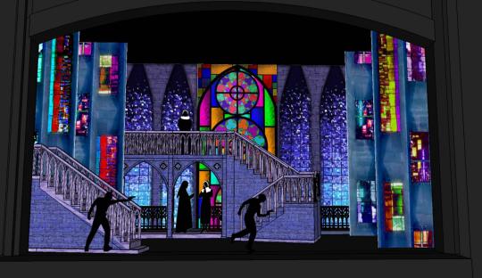 Sister Act Set Rental Chinchilla Theatrical Scenic- the cathedral chase scene