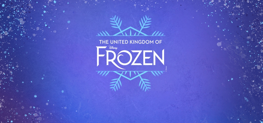 Blue background with UK of Frozen artwork in a blue snowflake