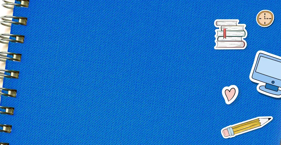 Blue notebook with stickers