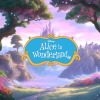 A colorful forest showing a castle in the background with the logo of Disney's Alice in Wonderland JR
