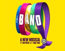 Yellow background, 'The Band' logo which features wristbands in 5 different colours.