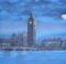 The quiet London Skyline at Night backdrop is used in productions of Mary Poppins and Peter Pan