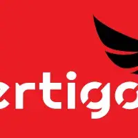 The word Vertigo in white followed by a stylized bird in black on a red background